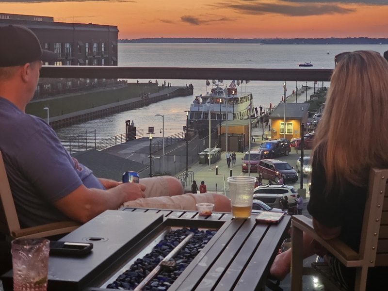 View of Jackson Street Pier and Sandusky waterfront from Moseley's Rooftop Bar